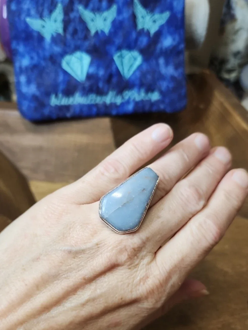 Handcrafted Blue Stone Silver Ring - Women's Jewelry